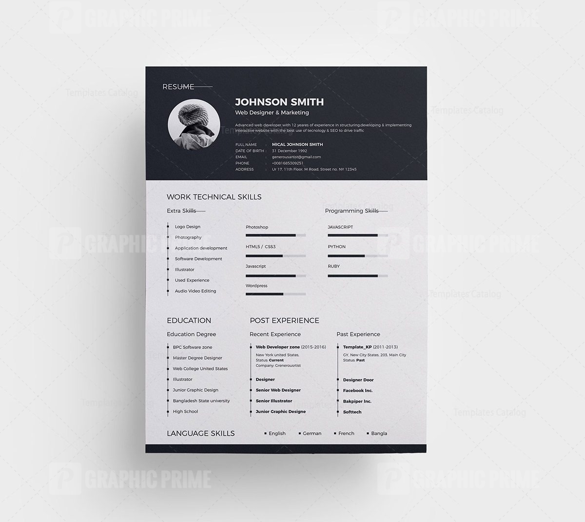 White Resume CV Template - Graphic Prime