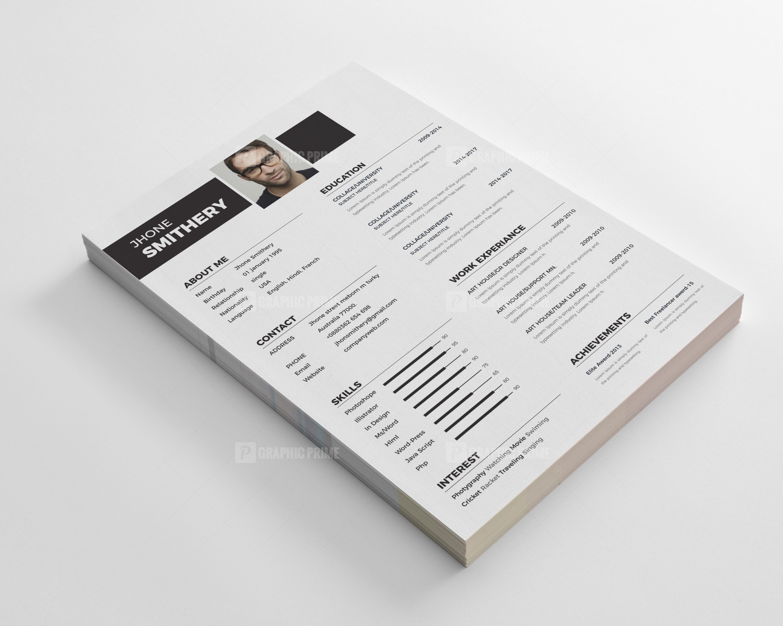 White Resume CV Template - Graphic Prime